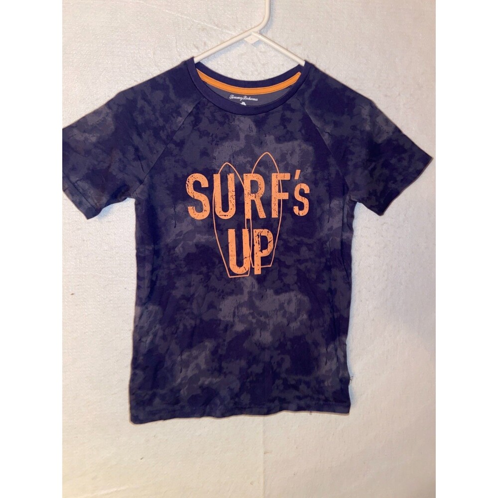 Tommy Bahama Boys Navy Surf’s Up T-Shirt Top L 10/12 Surf board tie dye surfing